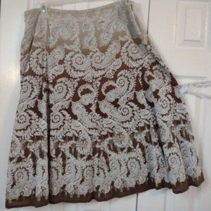 Women's Flare Skirt-Printed Blues & Brown-Side Zip-Size 16-Liz Claiborne